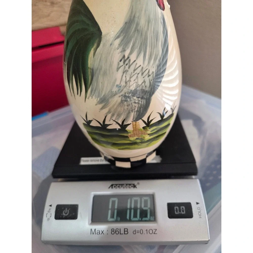 Style Eyes Country Rooster Ceramic Vase Farmhouse Decor Checkered Base